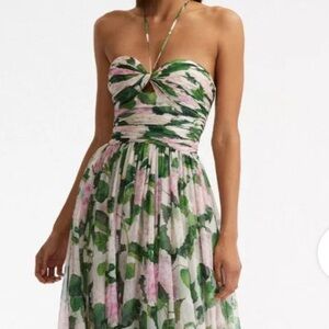 Green and pink floral dress